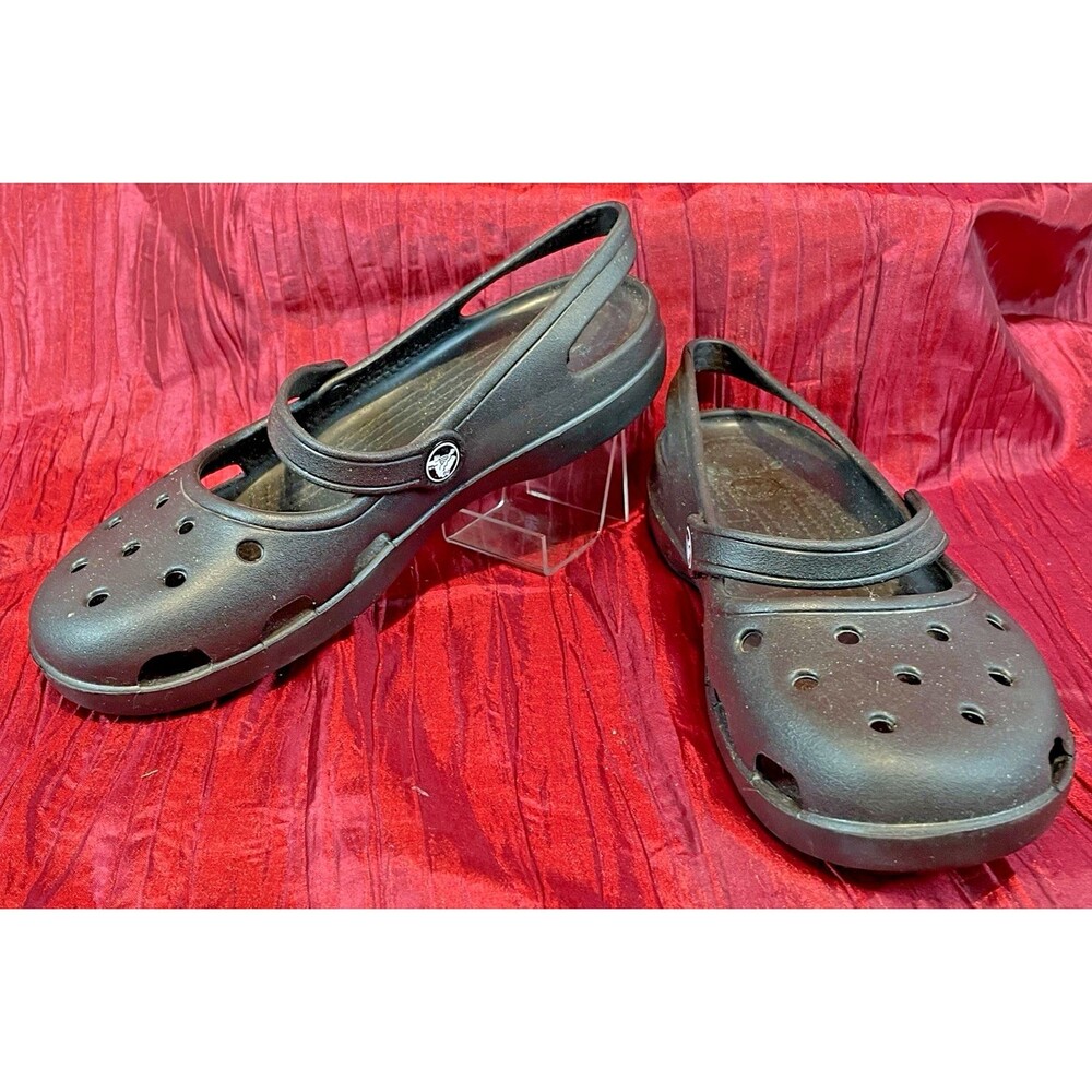 Womens CROCS Karin Black Mary Jane Clogs Slingback Sandals sz 9